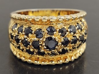 VINTAGE GOLD OVER STERLING SILVER BLUE SAPPHIRE RING