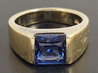 VINTAGE GOLD OVER STERLING SILVER BLUE SAPPHIRE RING