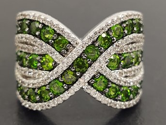 BEAUTIFUL STERLING SILVER CHROME DIOPSIDE & WHITE TOPAZ RING