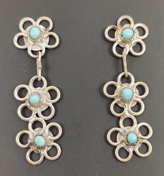 VINTAGE ZUNI NATIVE AMERICAN STERLING SILVER TURQUOISE EARRINGS