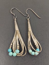 VINTAGE NATIVE AMERICAN STERLING SILVER 'LIQUID SILVER' TURQUOISE EARRINGS