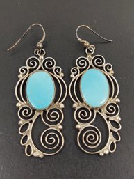 VINTAGE SOUTHWESTERN STYLE STERLING SILVER TURQUOISE EARRINGS SIGNED VO