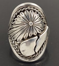 LARGE VINTAGE MENS SIGNED NATIVE AMERICAN TOMMY JACKSON STERLING SILVER RING