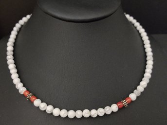 VINTAGE NATIVE AMERICAN STERLING SILVER WHITE BUFFALO TURQUOISE CORAL NECKLACE