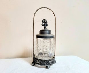 Antique Glass And Metal Container