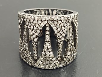 HIGH END BLACKENED STERLING SILVER PAVE DIAMOND RING