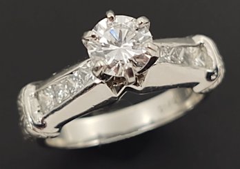 STUNNING HEAVY VINTAGE PLATINUM 1.22ctw DIAMOND ENGAGEMENT RING