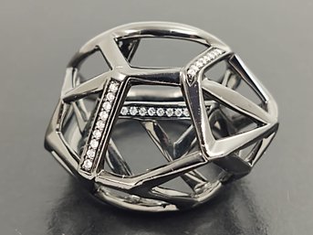 HIGH END DESIGNER IPPOLITA BLACK GEOMETRIC STERLING SILVER DIAMOND RING