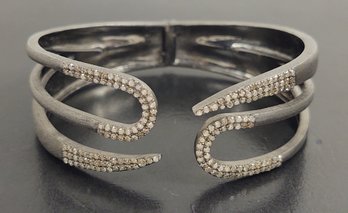 HIGH END STERLING SILVER PAVE DIAMOND CLAMPER CUFF BRACELET