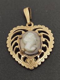 VINTAGE GOLD FILLED CARVED MOTHER OF PEARL CAMEO HEART PENDANT