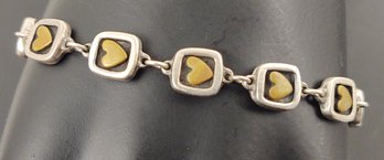 VINTAGE DESIGNER FAR FETCHED MIXED METALS STERLING SILVER HEART BRACELET