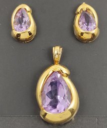 BEAUTIFUL GOLD OVER STERLING SILVER AMETHYST PENDANT & EARRINGS SET