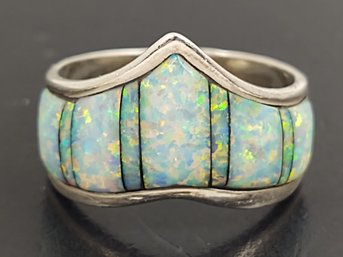 VINTAGE NATIVE AMERICAN KEVIN BILLAH STERLING SILVER OPAL INLAY RING