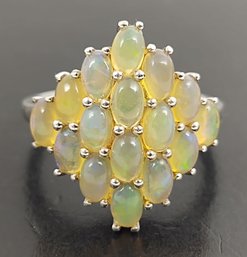 STUNNING STERLING SILVER JELLY OPAL CABOCHON CLUSTER RING