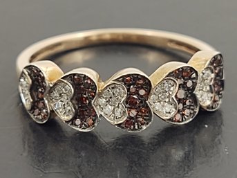 BEAUTIFUL LIGHT ROSE GOLD OVER STERLING SILVER DIAMOND HEART RING