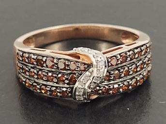 BEUTIFUL ROSE GOLD OVER STERLING SILVER DARK CHAMPAIGN DIAMOND RING