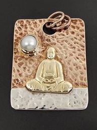 VINTAGE DESIGNER SADIE GREEN 950 STERLING SILVER MIXED METALS PEARL BUDDHA PENDANT