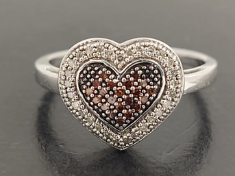 BEAUTIFUL STERLING SILVER DIAMOND HEART RING