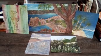 5 Original Oil On Canvas Or Board Depicting Landscapes & One Still-life Image DC/WAB