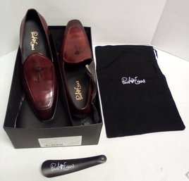 Paul & Evans Luxury Italian Made Mens Leather 9.5 Dress Loafer With Felt Drawstring Bag & Shoe Horn JohB/B1
