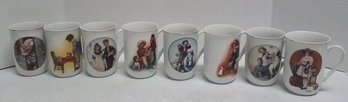 8 Norman Rockwell Vintage Porcelain Collectors Mugs - 4 From H.M.I. 1981 & 4 From  IMM DS/B3