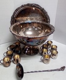 F. B. Rogers Silverplate Punch Bowl Set With Large Platter, Bowl, 12 Cups & Ladle DS/CVBK-B