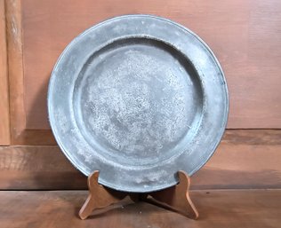 Large Vintage Pewter Plate On Stand
