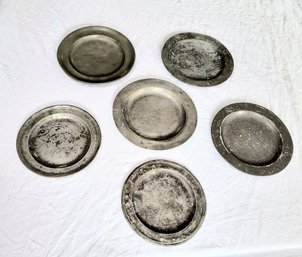 Lot Of Antique Pewter Plates With Markings