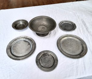 Lot Of Antique Pewter Tableware, With Markings