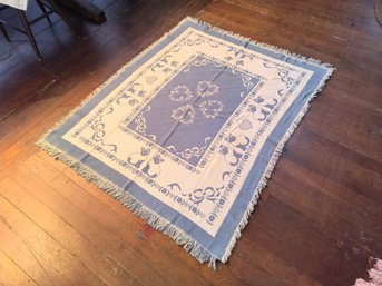 Vintage Blue And White Throw Or Area Rug  - See Identical Pink And White One In This Sale.