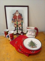 Sumptuous Christmas Decor Framed Print, Pitcher, English & German Plates, Candlesticks & Holders, Mugs