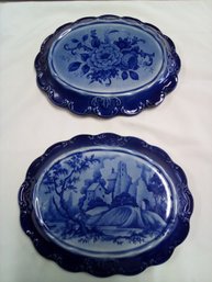 Two Royal Crawford Ironstone Blue Hot Plates Circa 1850-1910    DB/E3