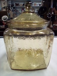 Antique Yellow Depression Glass Cookie/biscuit Jar With Lid In Yellow Madrid Pattern SW/E4