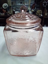 Federal Glass Pink Madrid Depression Glass Cookie/ Biscuit Jar With Lid,  Ca. 1935    SW/E4