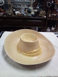 1960s Calif USA Pottery MCM Yellow Party Dip Bowl In Shape Of A Hat    TA/C3