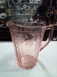 Sweet Looking Vintage Jeanette Pink Water Pitcher With Raised Cherry Blossom Design    MB/C3