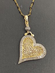 STUNNING HIGH END 18K GOLD & STERLING SILVER DIAMOND HEART NECKLACE