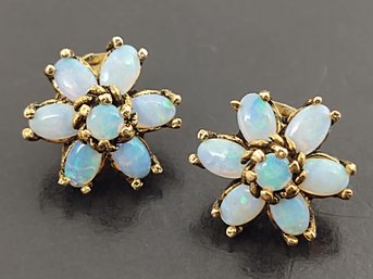 BEAUTIFUL 14K GOLD OPAL FLOWER EARRINGS