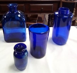 4 Piece Cobalt Collection - Handblown Bedside Water Goblet, Art Glass Bud Vase, Decanter, Jar MB,TA,JohB,SW/D2