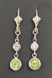 BEAUTIFUL 18K GOLD DIAMOND & PERIDOT DROP EARRINGS