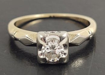 VINTAGE 1930s 14K GOLD 1/4ct DIAMOND ENGAGEMENT RING