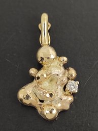 VINTAGE 14K GOLD NUGGET STYLE DIAMOND PENDANT