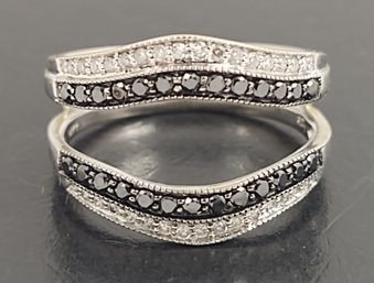 BEAUTIFUL 14K WHITE GOLD BLACK & WHITE DIAMOND ANNIVERSARY ENHANCER BAND RING