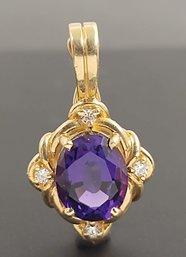 BEAUTIFUL 14K GOLD AMETHYST & DIAMOND PENDANT