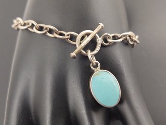 VINTAGE STERLING SILVER TURQUOISE TOGGLE BRACELET