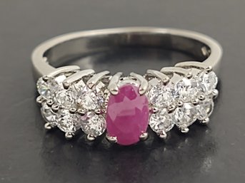 BEAUTIFUL STERLING SILVER RUBY & CZ RING