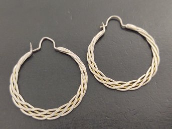 VINTAGE STERLING SILVER TWISTED FLAT HOOP EARRINGS