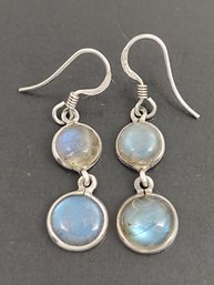 BEAUTIFUL VINTAGE STERLING SILVER LABRADORITE CABOCHON EARRINGS