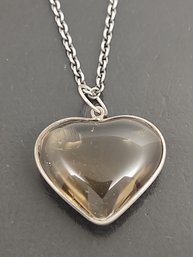 ANTIQUE STERLING SILVER SMOKY QUARTZ ROCK CRYSTAL HEART NECKLACE