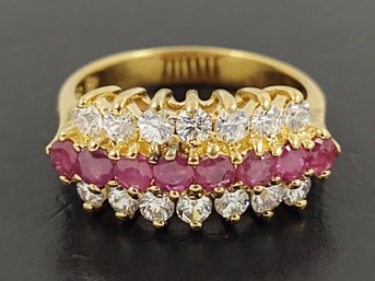 GOLD OVER STERLING SILVER RUBY & CZ ROWS RING